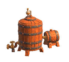 3D model render: the ferment tank with a copper pipe run and a tap.