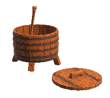 3D model render: the mash tun with iron hoops.