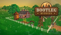 Steam capsule art: the main capsule, a farm at golden hour with the Bootleg Buddies sign.
