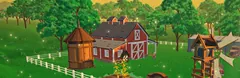 Steam library art: the wide library hero, a farm at golden hour.